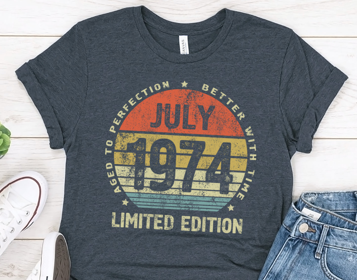 July 1974 Birthday Gift T-Shirt for men or women, Aged to Perfection Better with Time