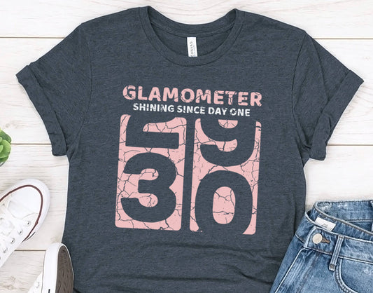 30th Birthday Shirt for Women – Glamometer Retro 30 Years Old Tee – Funny 30th Gift for Her – Vintage 1995 Birthday T-Shirt for Wife