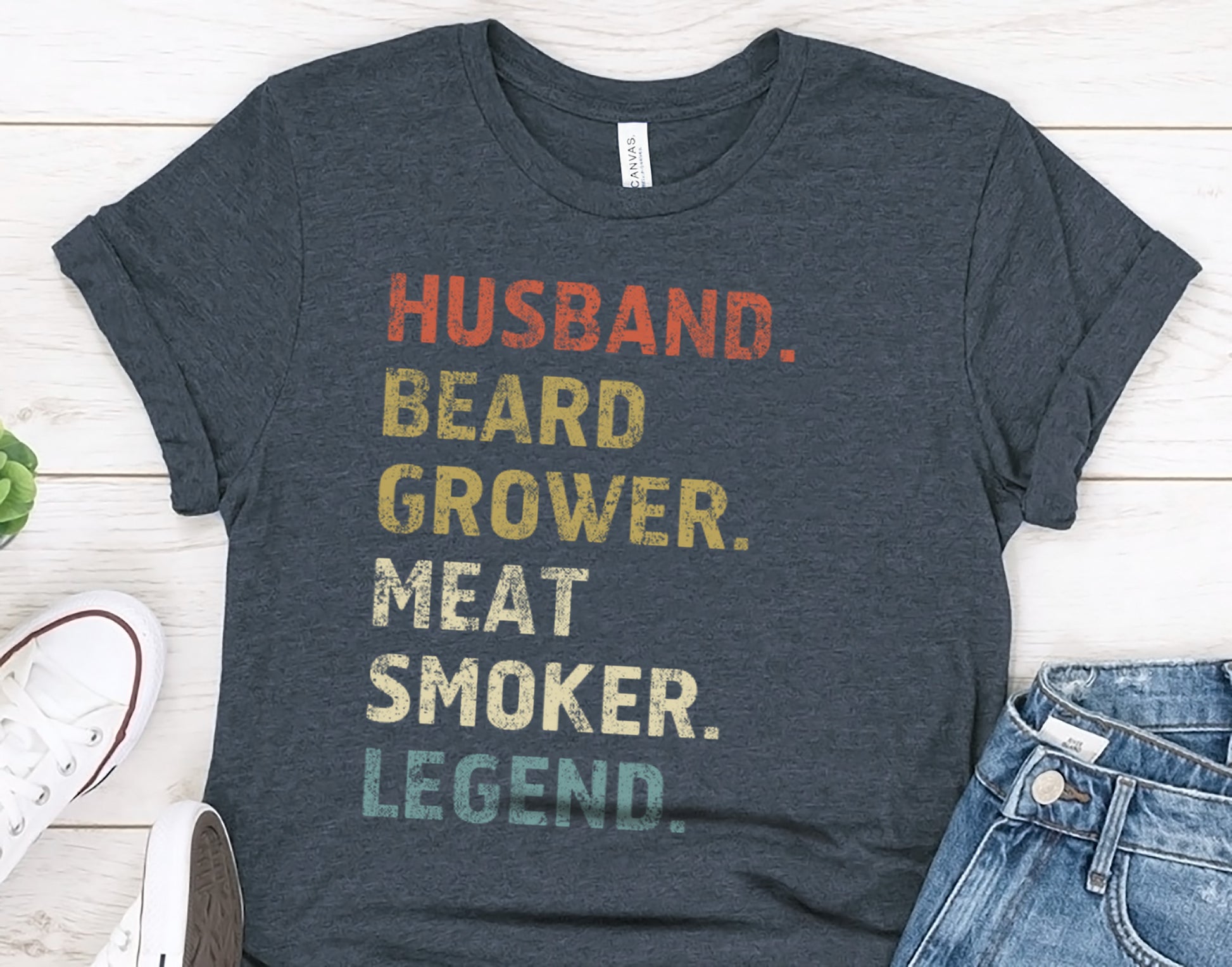 Husband. Beard Grower. Meat Smoker. Legend. BBQ and Beard Lover T-Shirt for Men