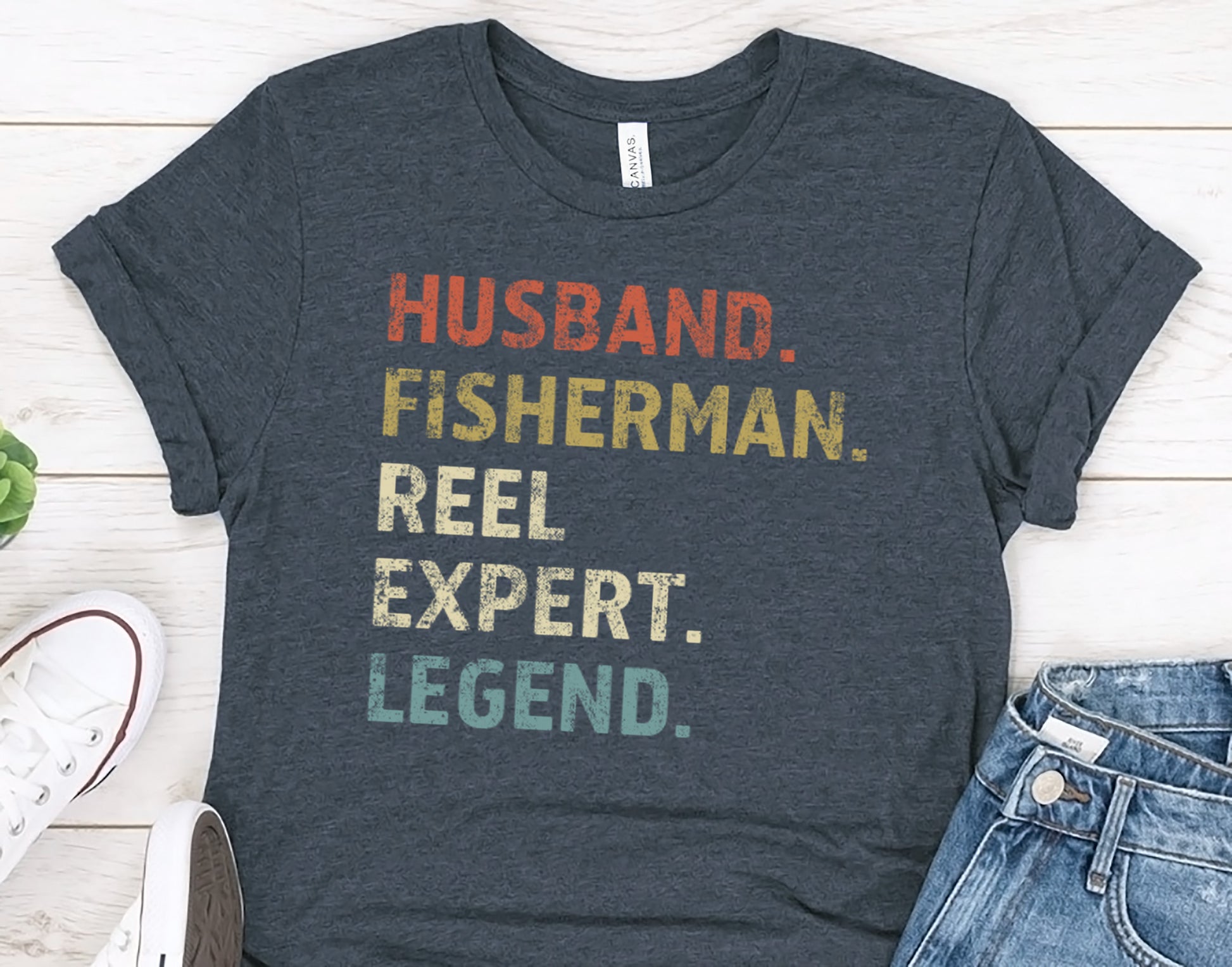 Husband. Fisherman. Reel Expert. Legend. – Funny Fishing T-Shirt for Men | Gift for Fishermen | Angler Tee