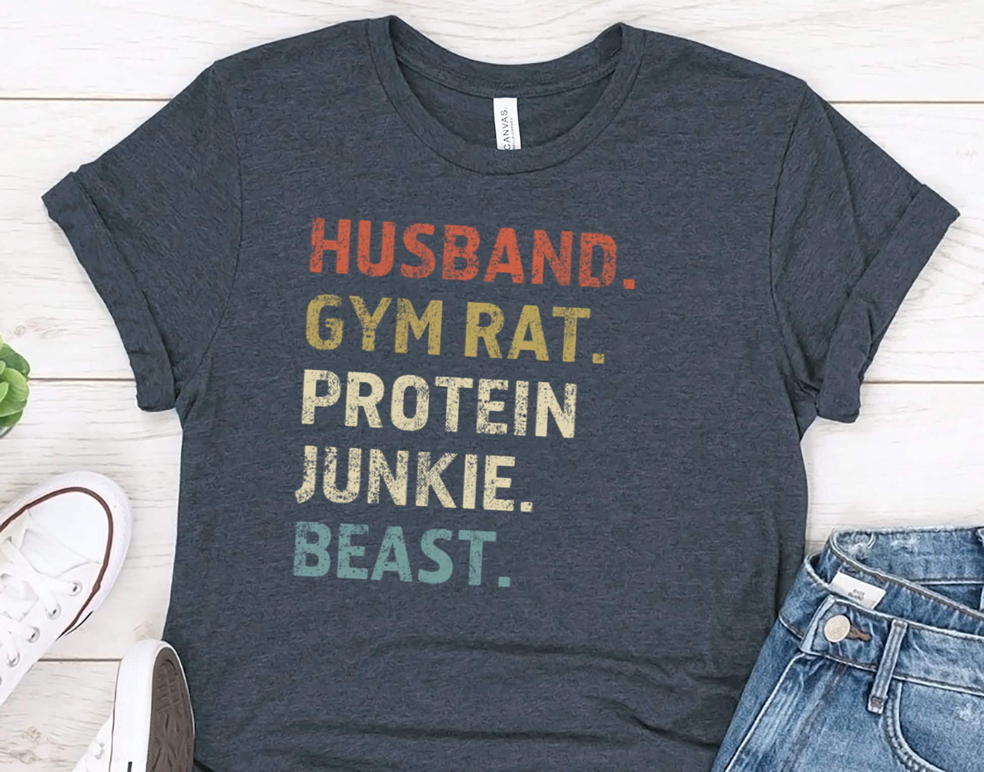 Husband. Gym Rat. Protein Junkie. Beast T-Shirt for Men, Gym Lover Gift