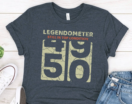 Oldometer 50 Years Gift Shirt - Funny Legendometer 50 AF Mens 50th Birthday Shirt - Vintage T-Shirt for Women