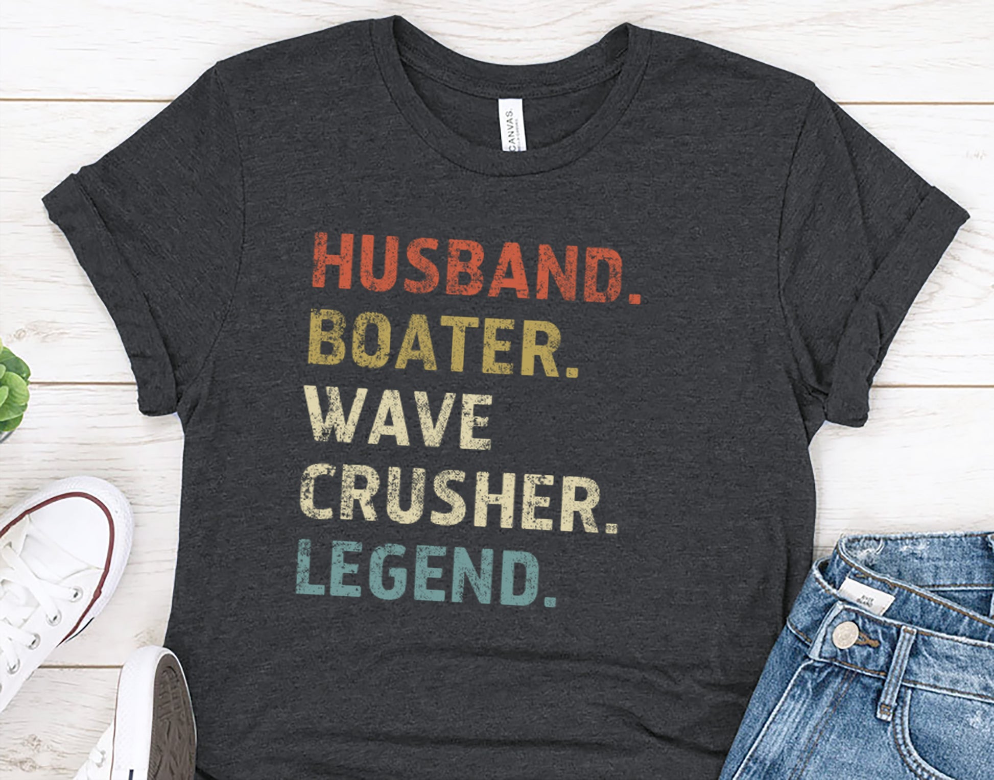 Husband. Boater. Wave Crusher. Legend. T-Shirt, Boat Captain Gift for Men