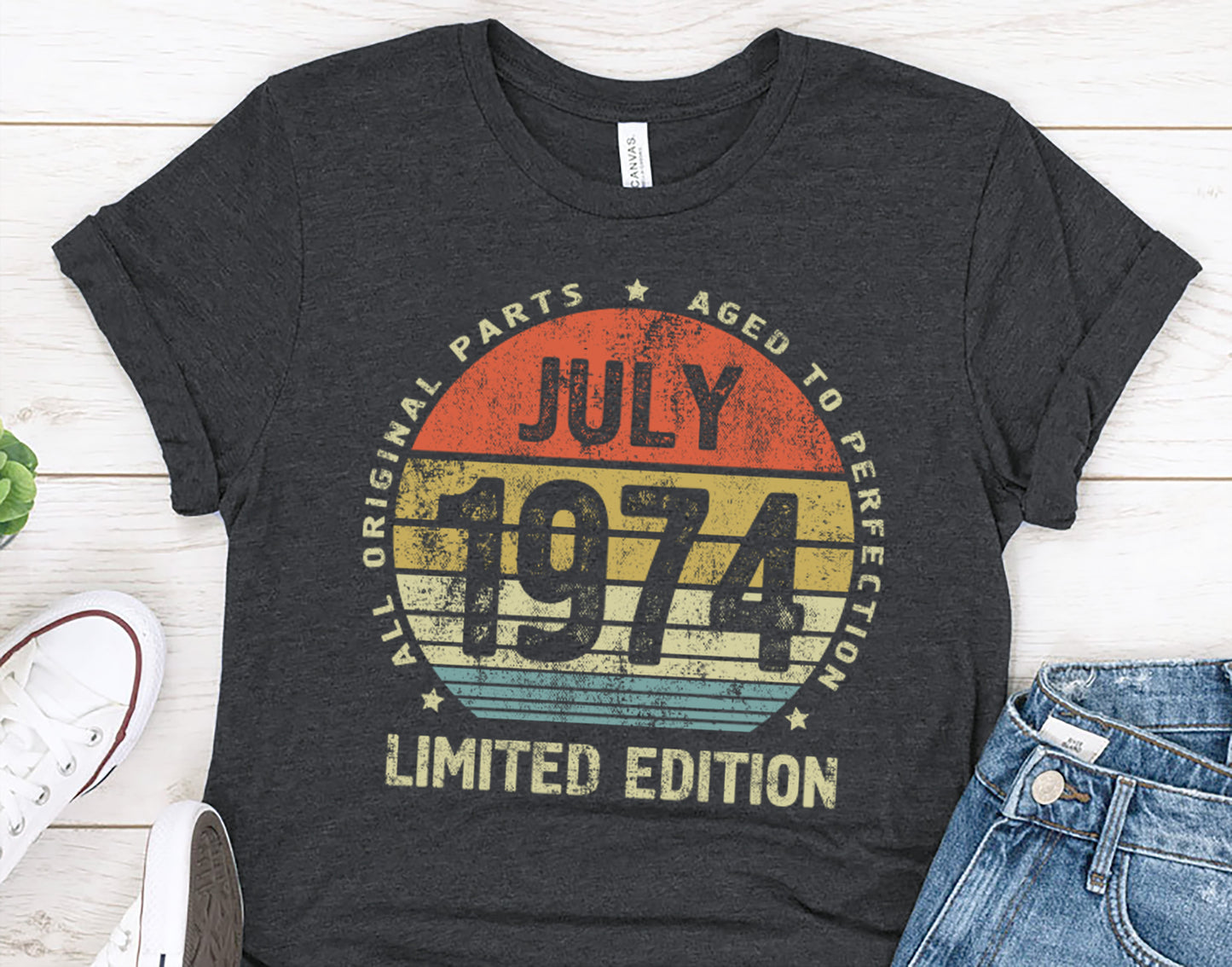 July 1974 Birthday Gift T-Shirt for men or women, All Original Parts Aged to Perfection