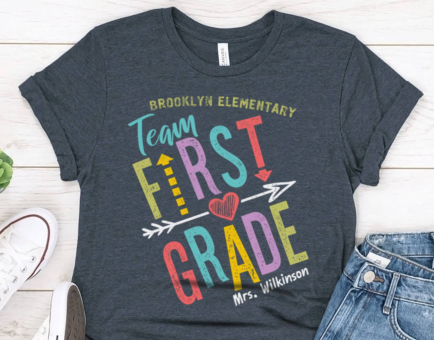 Personalized First Grade Team Teacher T-shirt - Elementary School Squad Tee