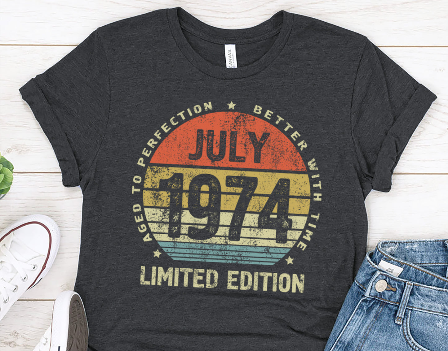 July 1974 Birthday Gift T-Shirt for men or women, Aged to Perfection Better with Time