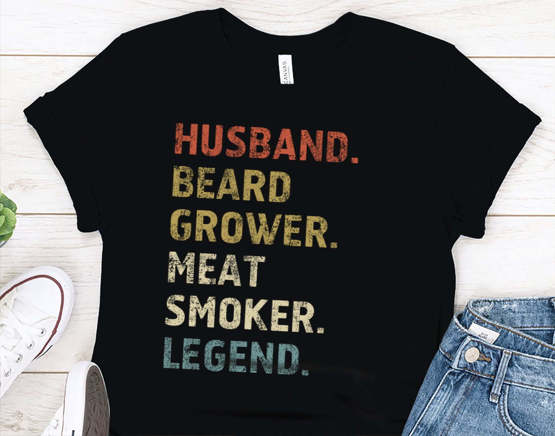 Husband. Beard Grower. Meat Smoker. Legend. BBQ and Beard Lover T-Shirt for Men