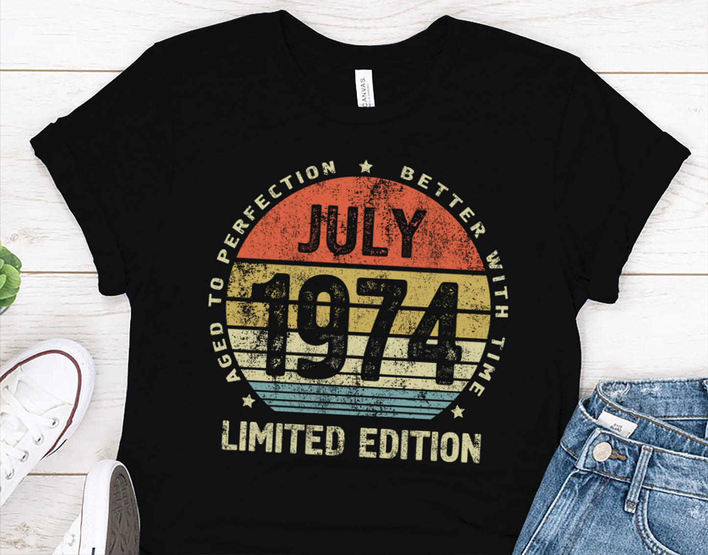 July 1974 Birthday Gift T-Shirt for men or women, Aged to Perfection Better with Time