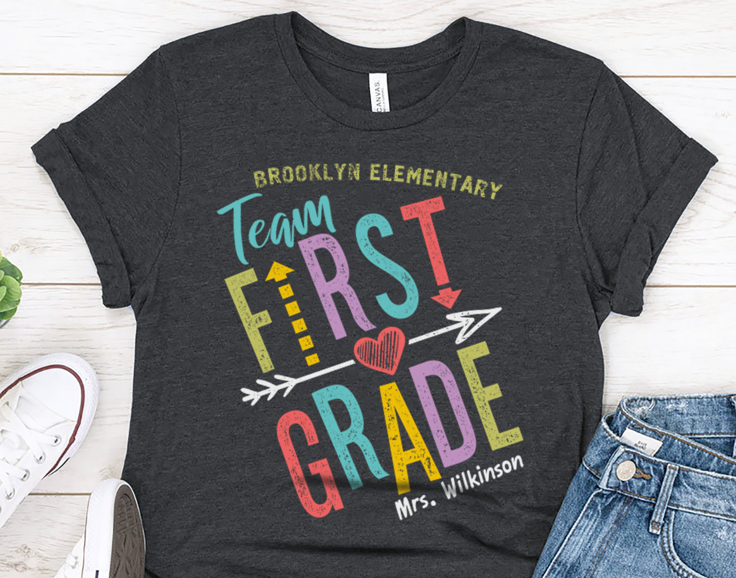 Personalized First Grade Team Teacher T-shirt - Elementary School Squad Tee