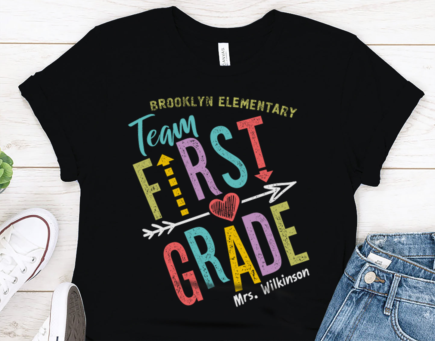 Personalized First Grade Team Teacher T-shirt - Elementary School Squad Tee