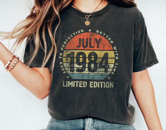 July 1984 Birthday Gift T-Shirt for men or women, Aged to Perfection Better with Time