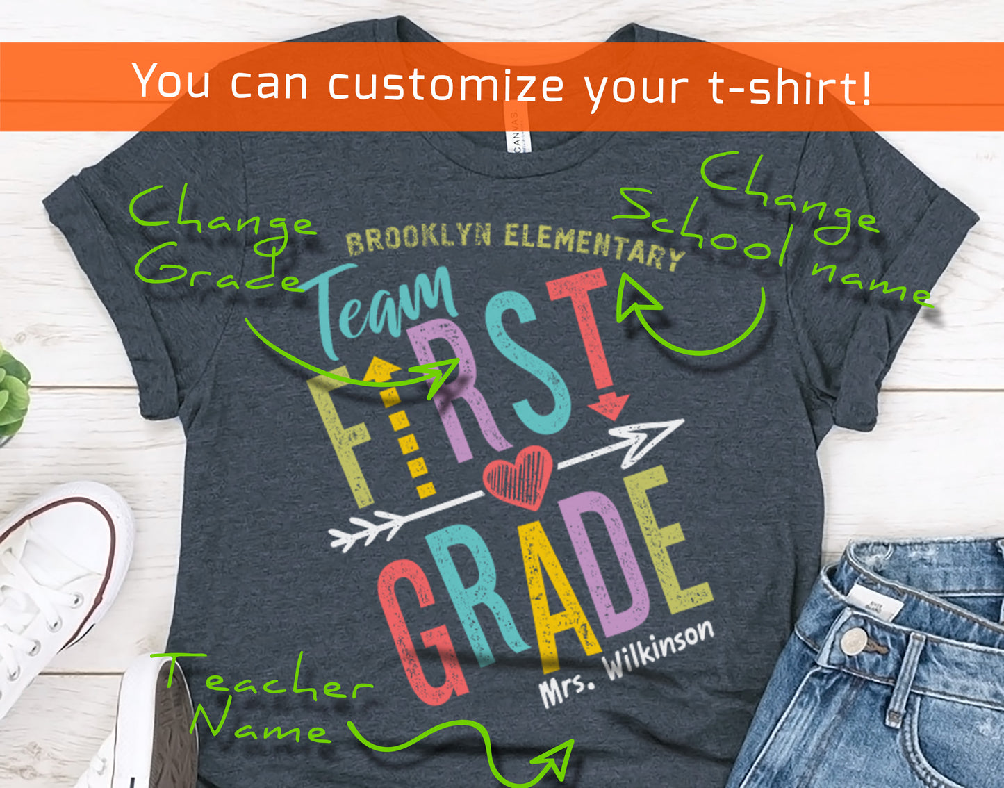 Personalized First Grade Team Teacher T-shirt - Elementary School Squad Tee