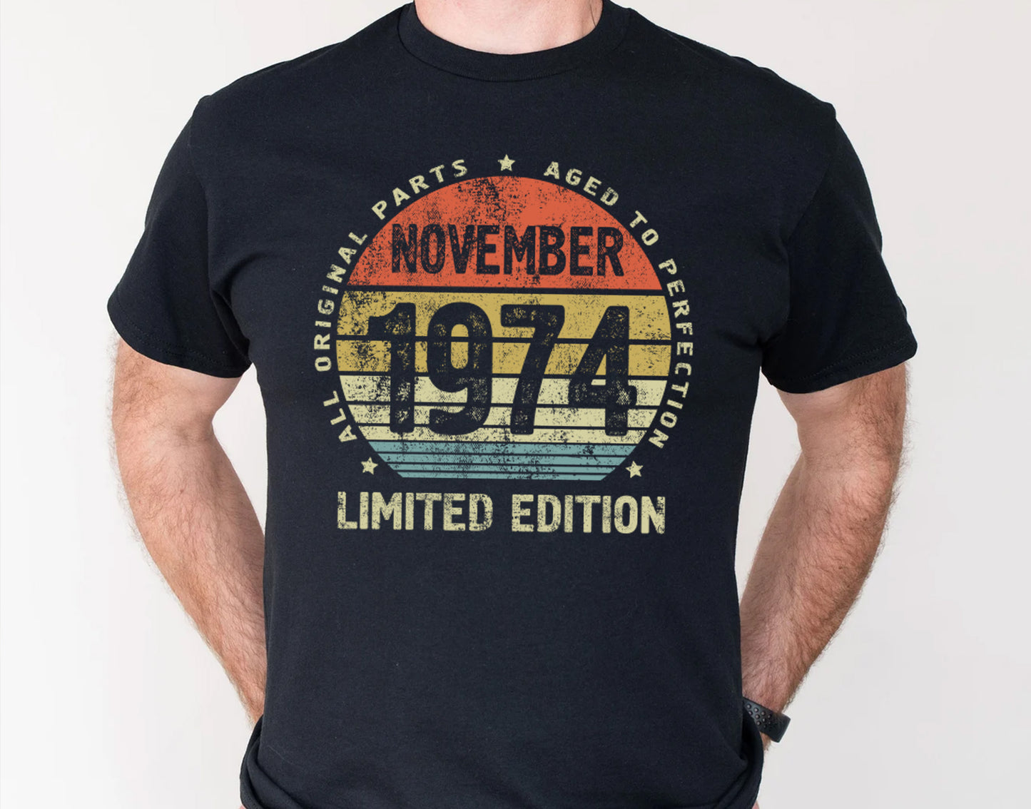 November 1974 birthday Gift t-shirt for Men or Women, Turning 50 Celebration Tee, Made in 1974 Party Shirt