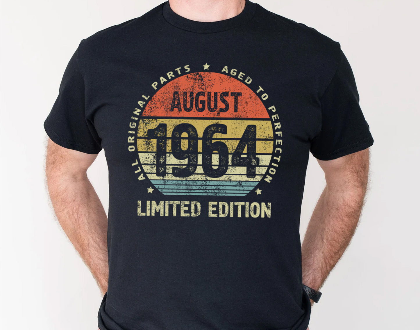 August 1964 birthday gift t-shirt, Born in August shirt, All Original Parts Aged to Perfection