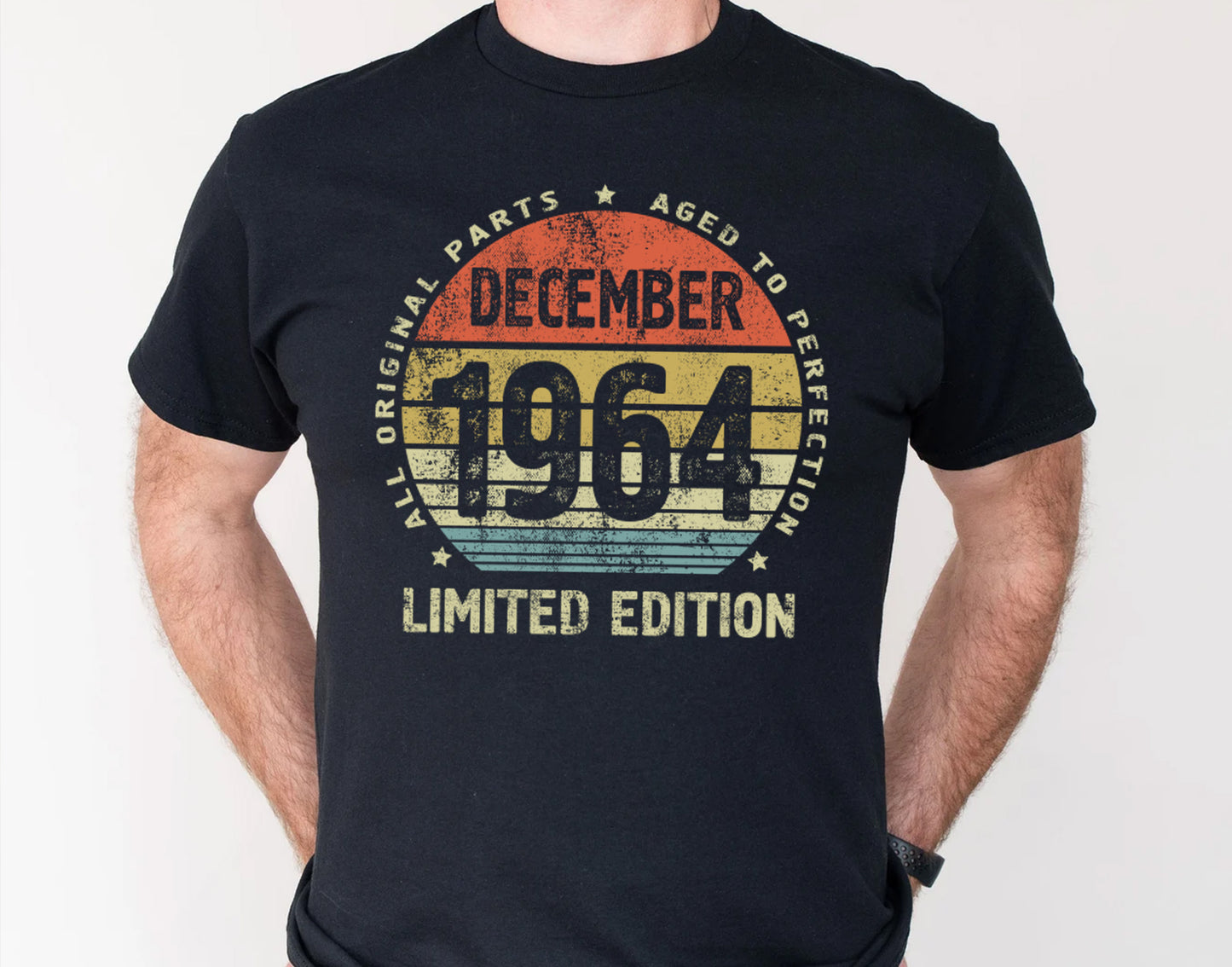 December 1964 birthday gift t-shirt for women, Retro Vintage Sun Design for men, Aged to Perfection