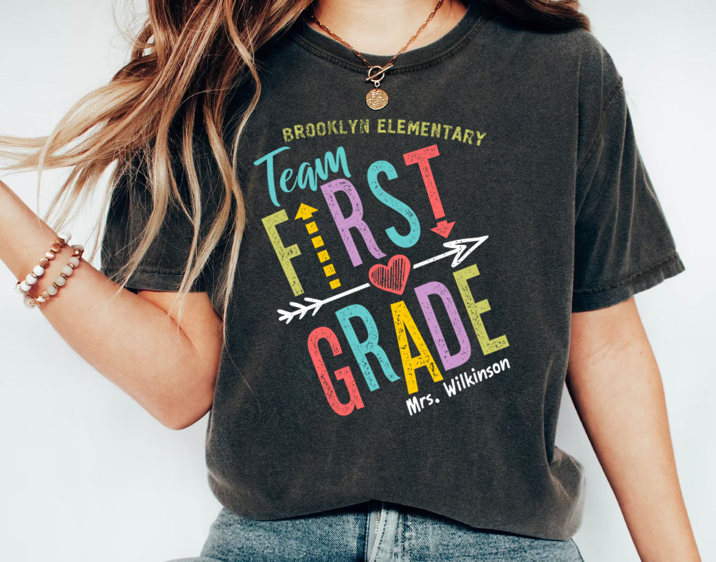 Personalized First Grade Team Teacher T-shirt - Elementary School Squad Tee