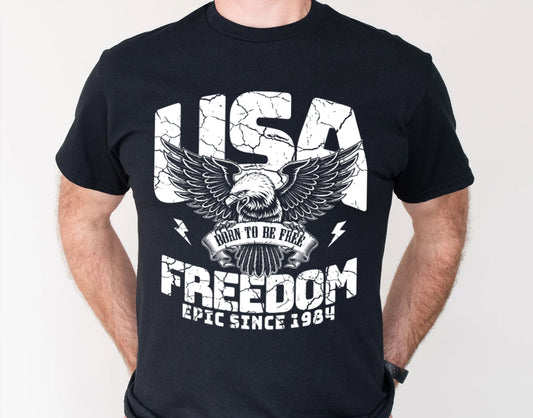 Born to Be Free USA Eagle T-Shirt | Patriotic Gift for 1984 Birthdays | Freedom American Tee