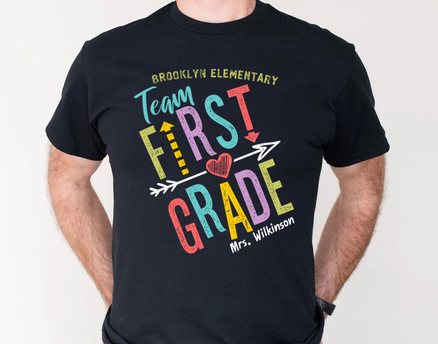 Personalized First Grade Team Teacher T-shirt - Elementary School Squad Tee