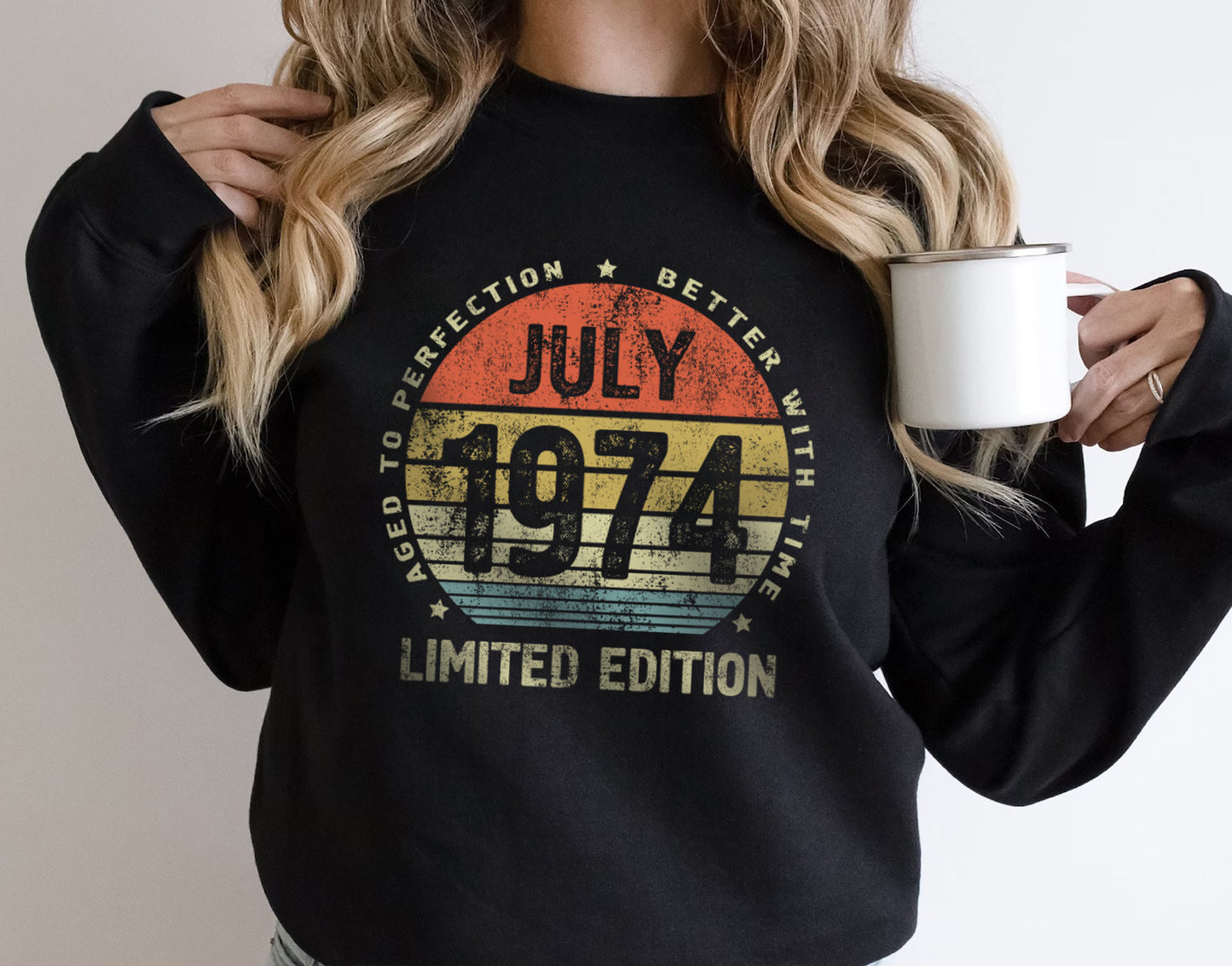 July 1974 Birthday Gift T-Shirt for men or women, Aged to Perfection Better with Time