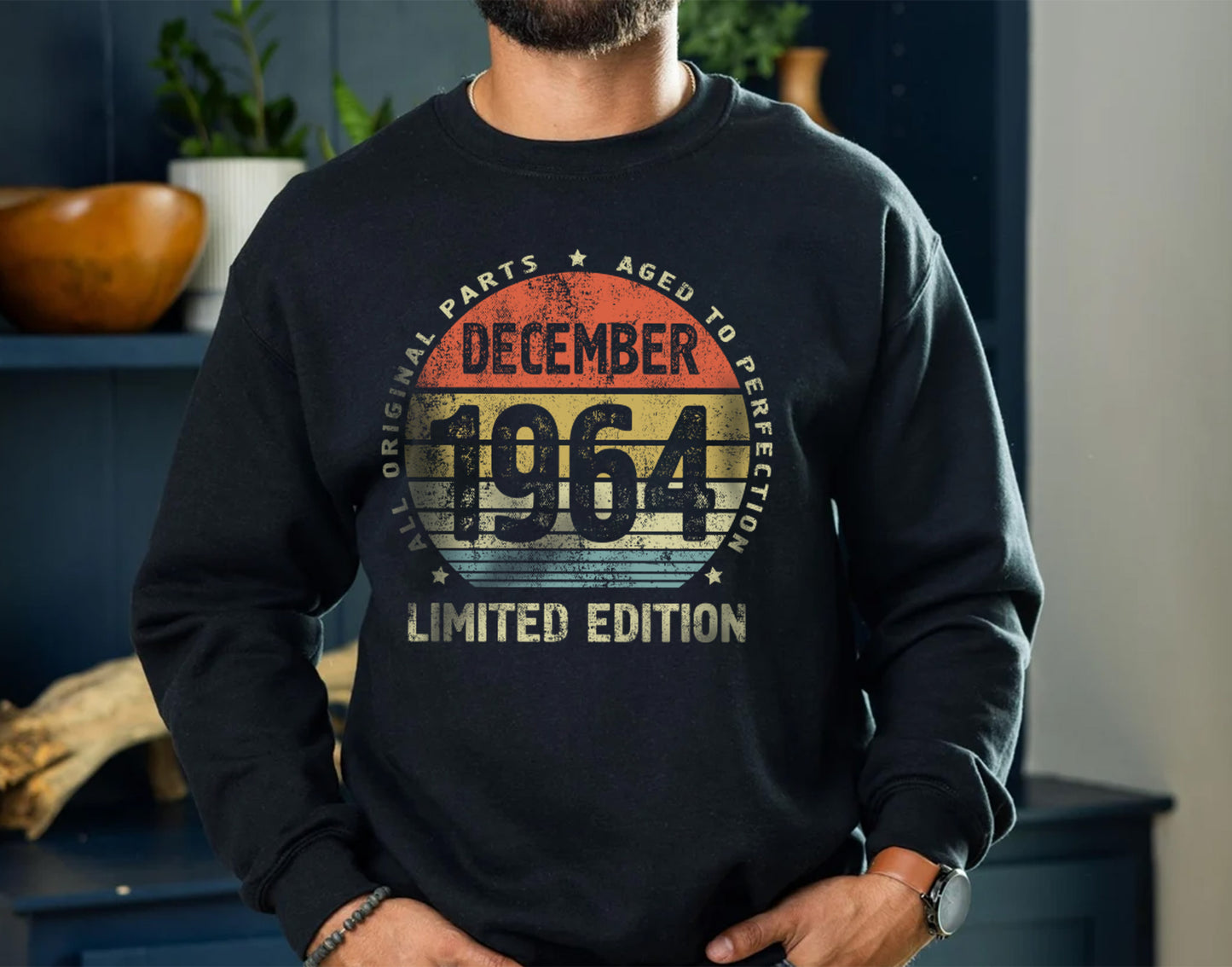 December 1964 birthday gift t-shirt for women, Retro Vintage Sun Design for men, Aged to Perfection