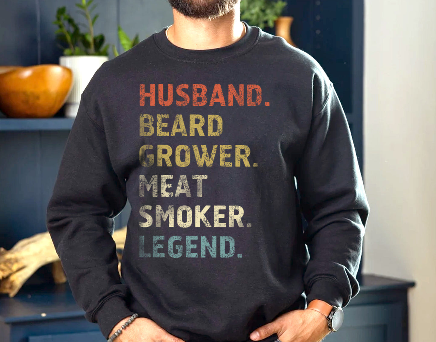 Husband. Beard Grower. Meat Smoker. Legend. BBQ and Beard Lover T-Shirt for Men