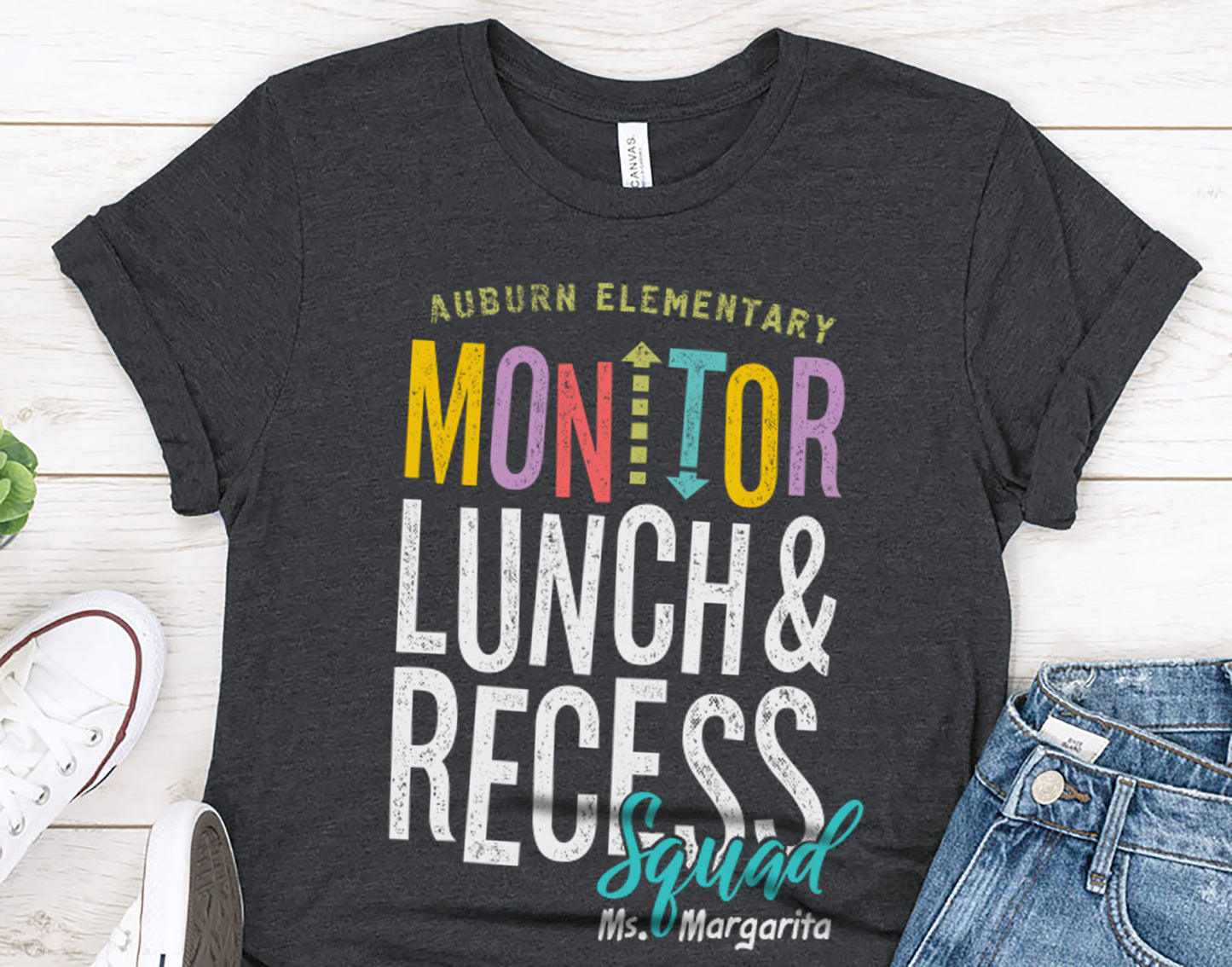 Personalized School Monitor T-Shirt - Monitor Lunch and Recess - Custom Name & School