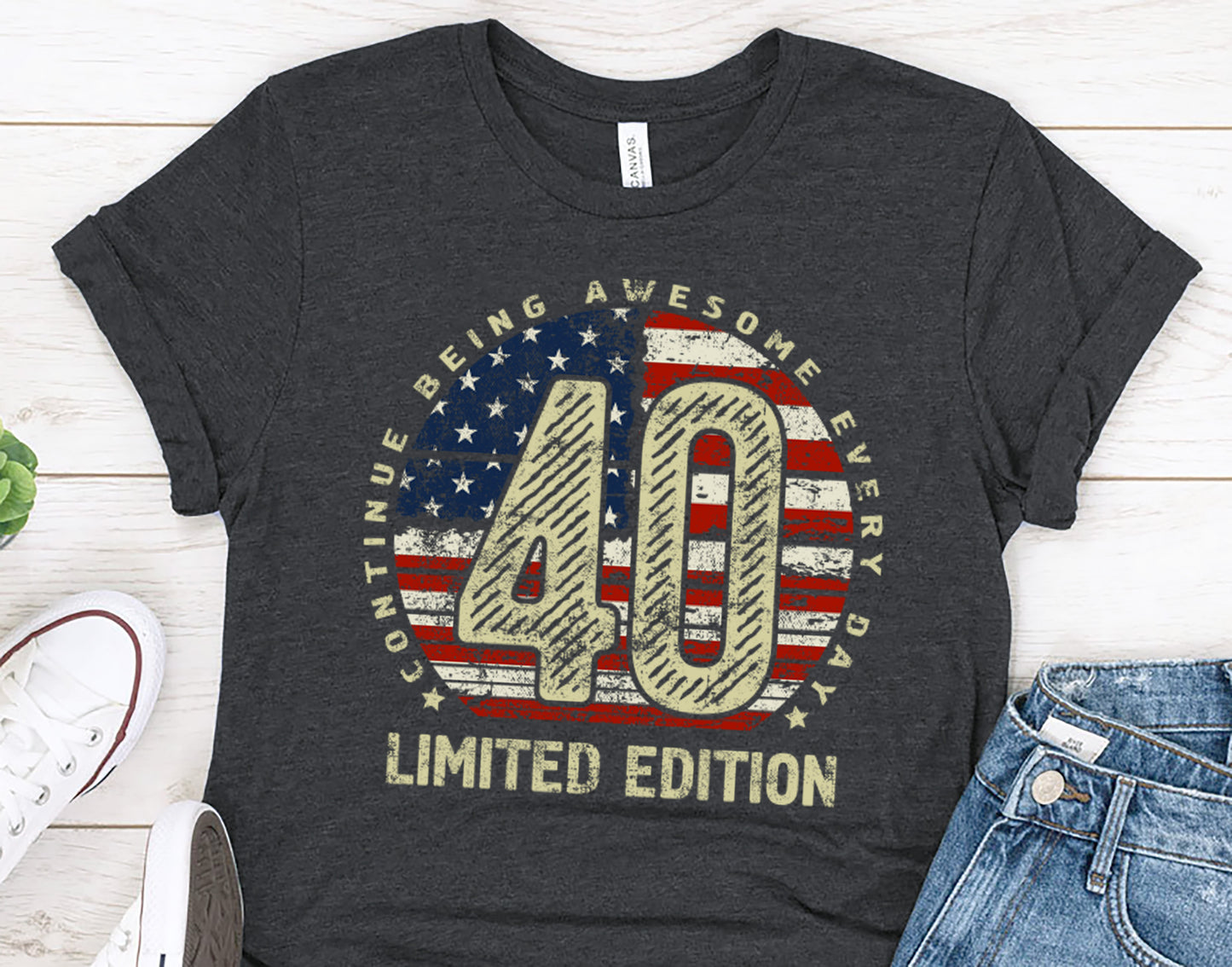 40th birthday Gift t-shirt for Men or Women, Turning 40 Celebration Tee, Made in USA Party Shirt