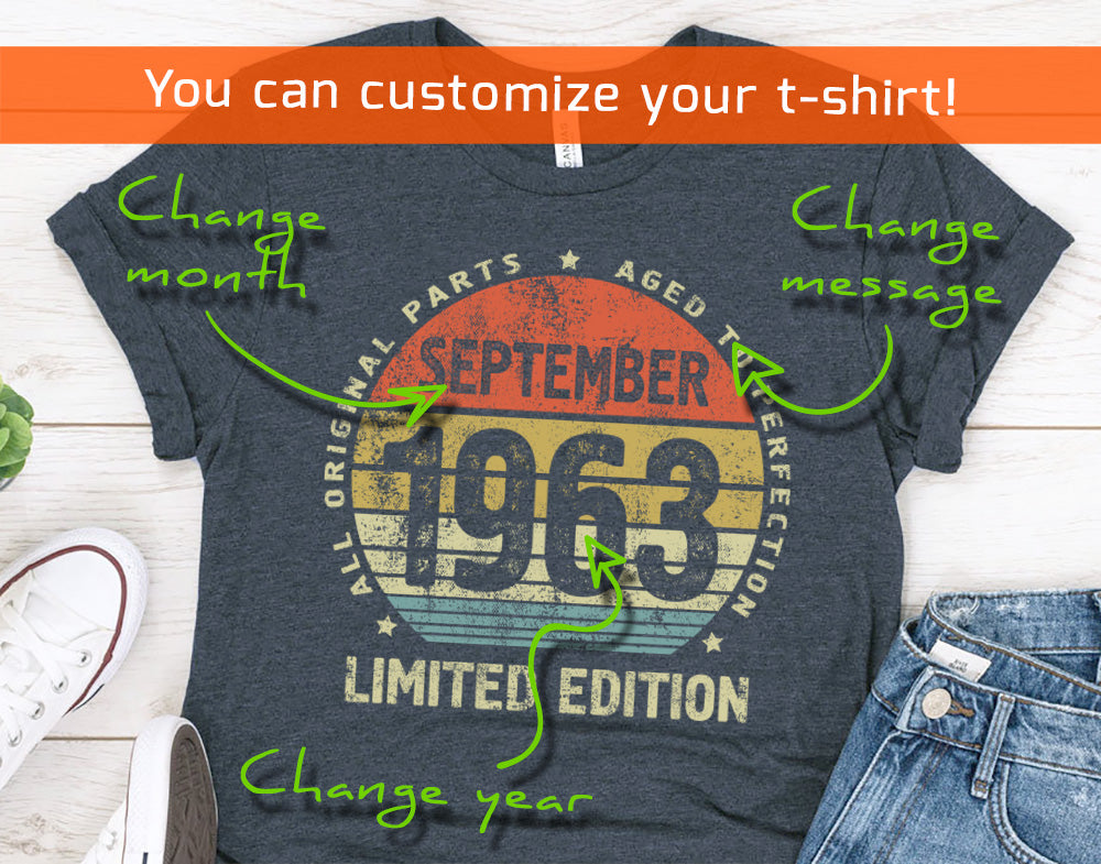 1963 birthday Shirt for men or women, September shirt for wife or husband