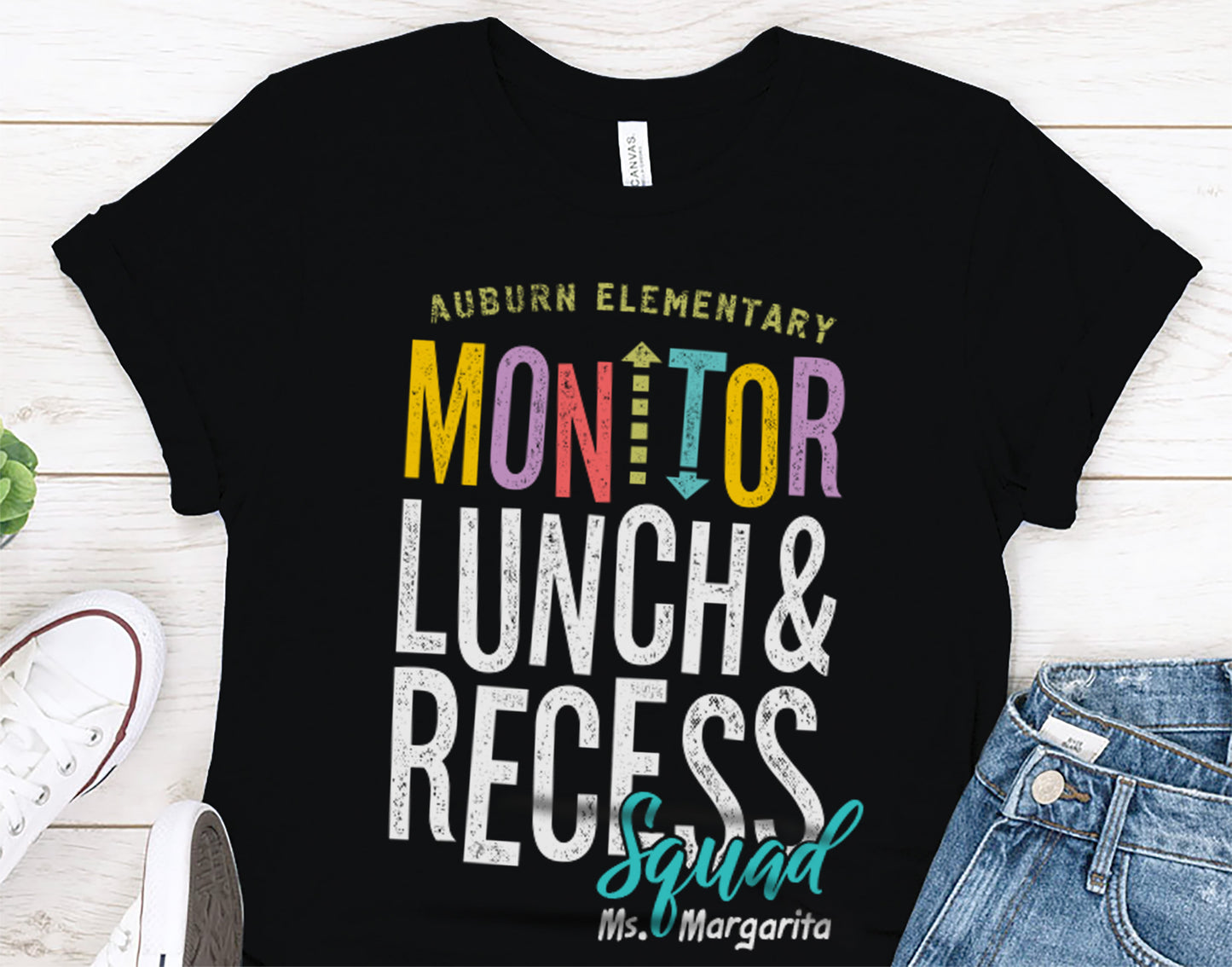 Personalized School Monitor T-Shirt - Monitor Lunch and Recess - Custom Name & School