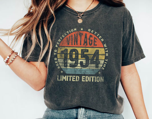 Vintage 1954 birthday gift t-shirt for men or women, Aged to Perfection Better with Time