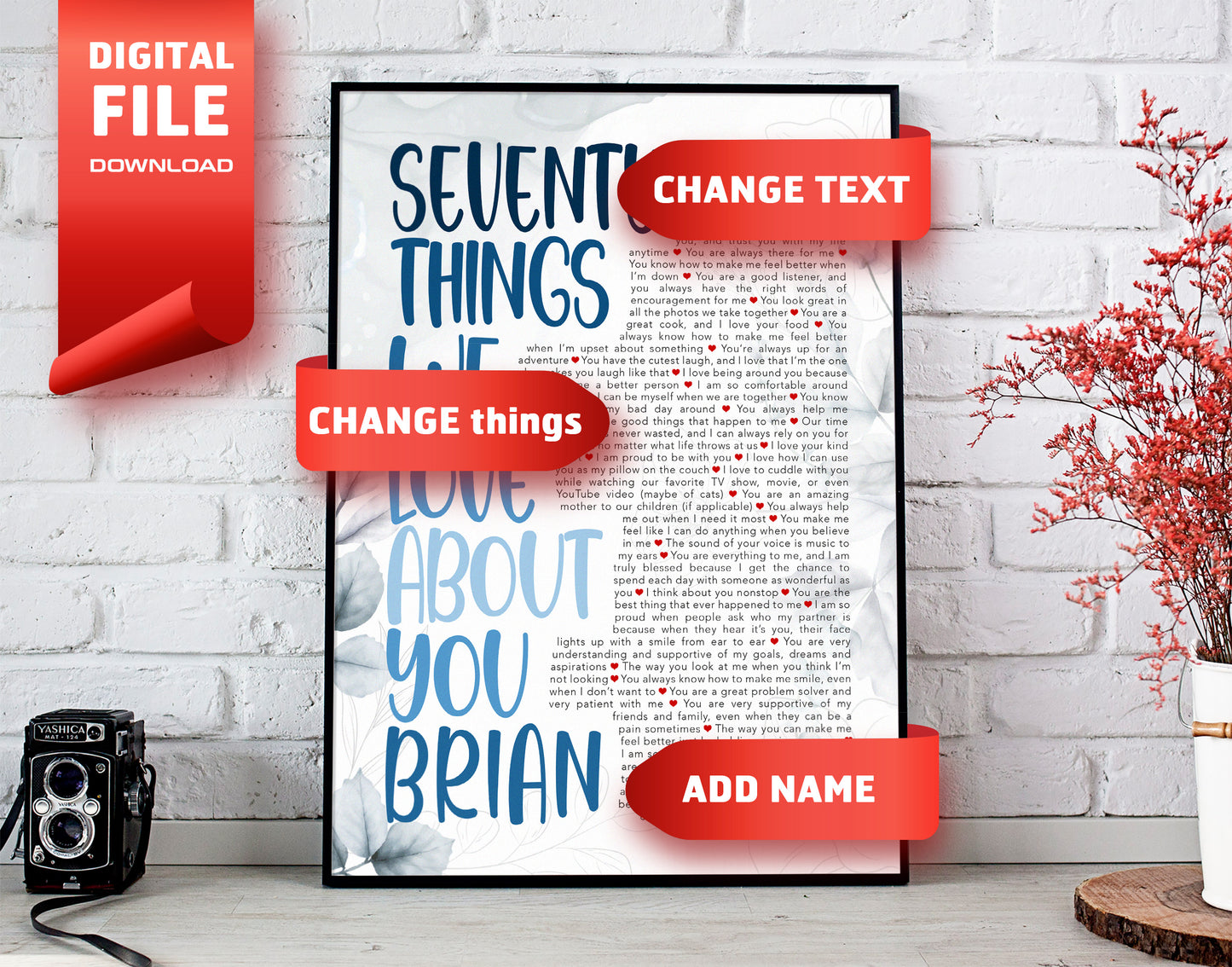 Seventy Things We Love About You - 70th Birthday gift for men - Digital Canvas Print File