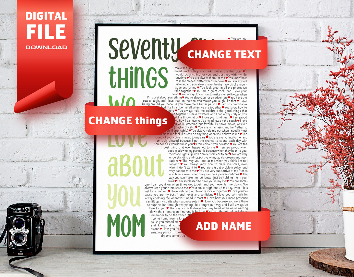 Seventy Five Things We Love About You - 75th Birthday gift for women - Digital Canvas Print File