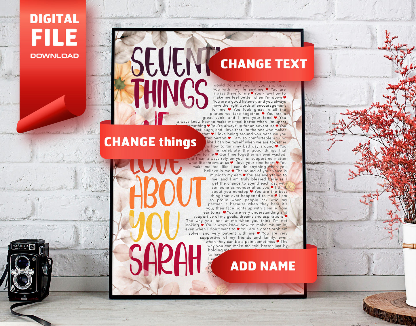 70th Birthday Gift for Women - Seventy Things We Love About You - Digital Canvas Print File