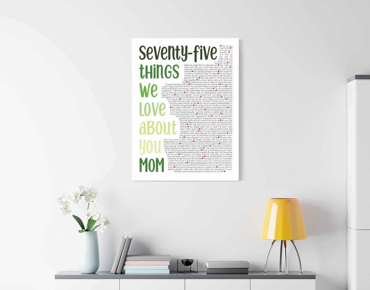 Seventy Five Things We Love About You - 75th Birthday gift for women - Digital Canvas Print File