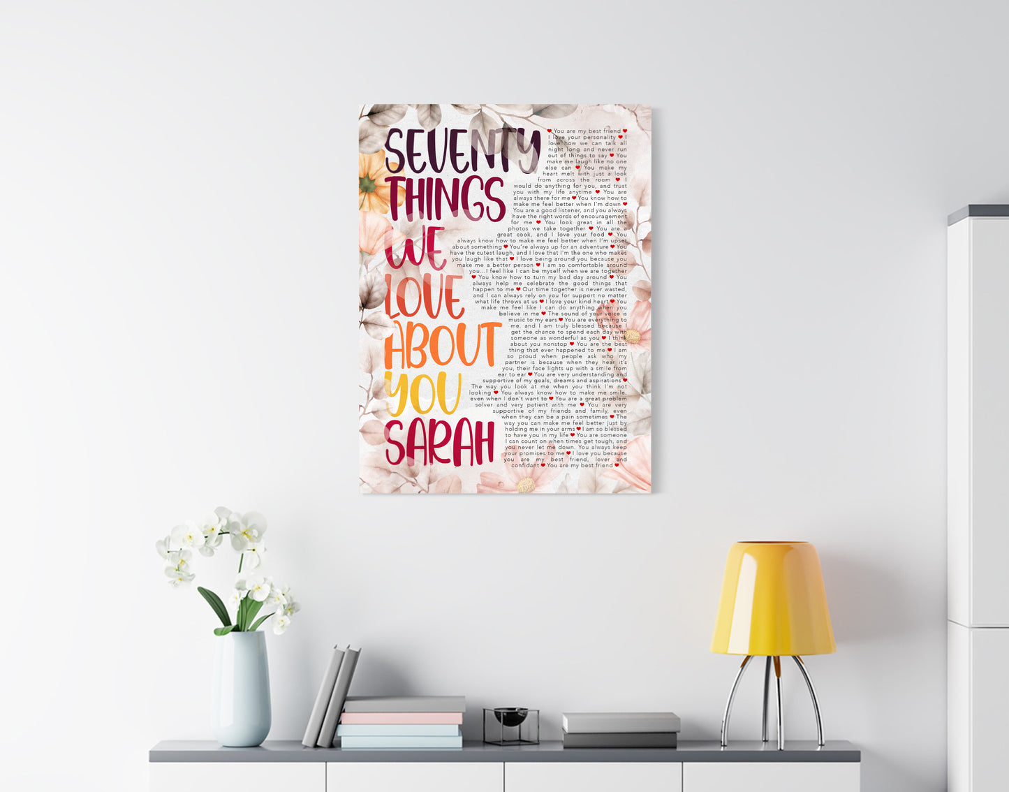 70th Birthday Gift for Women - Seventy Things We Love About You - Digital Canvas Print File