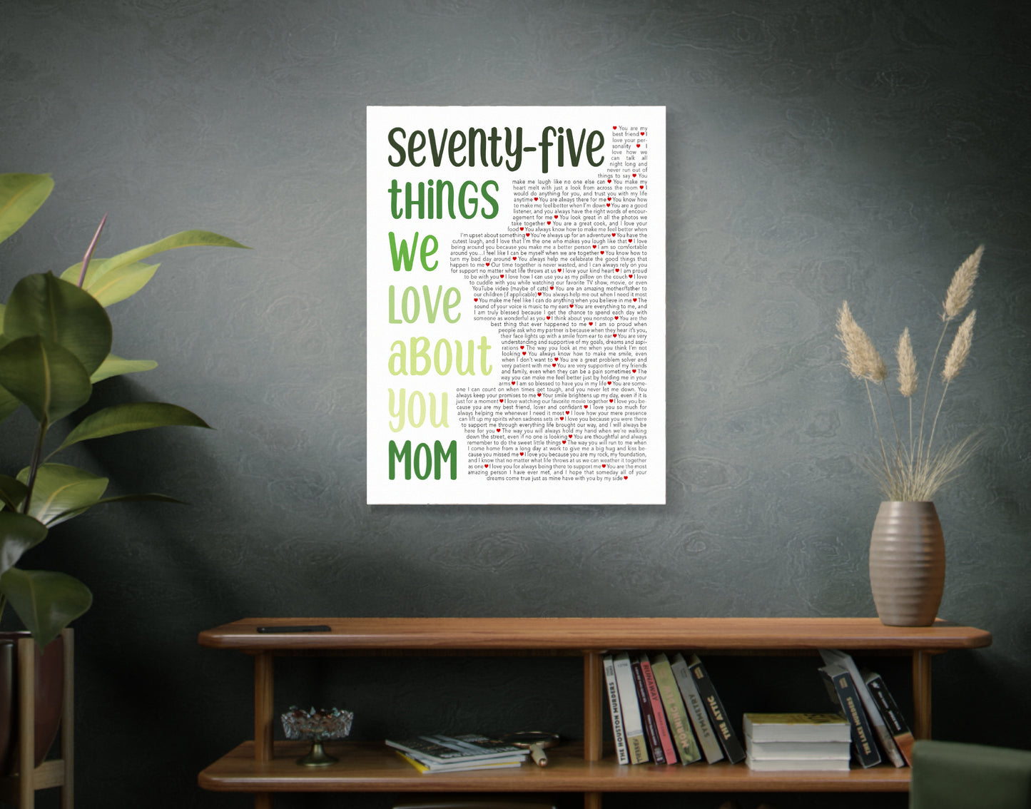 Seventy Five Things We Love About You - 75th Birthday gift for women - Digital Canvas Print File