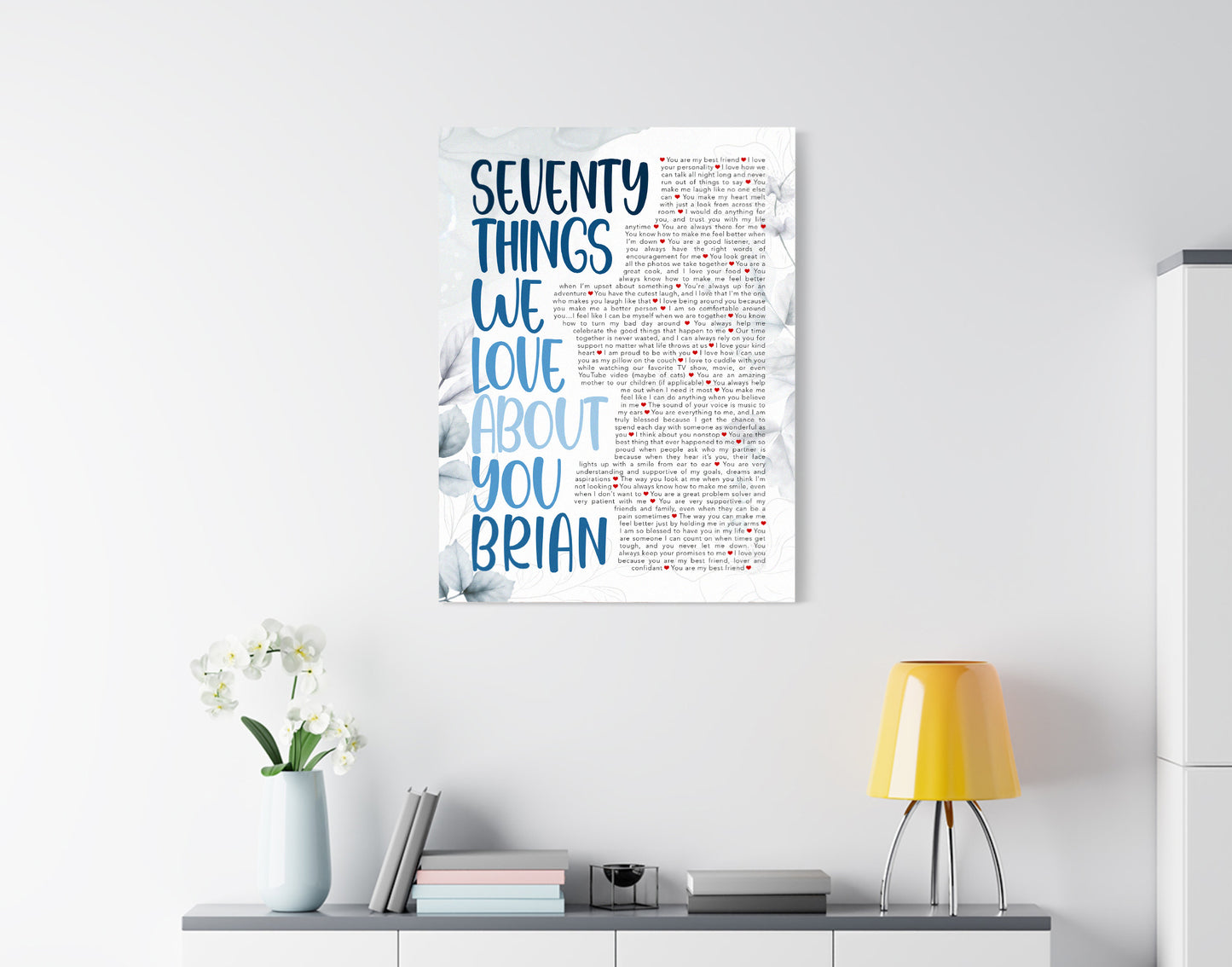 Seventy Things We Love About You - 70th Birthday gift for men - Digital Canvas Print File