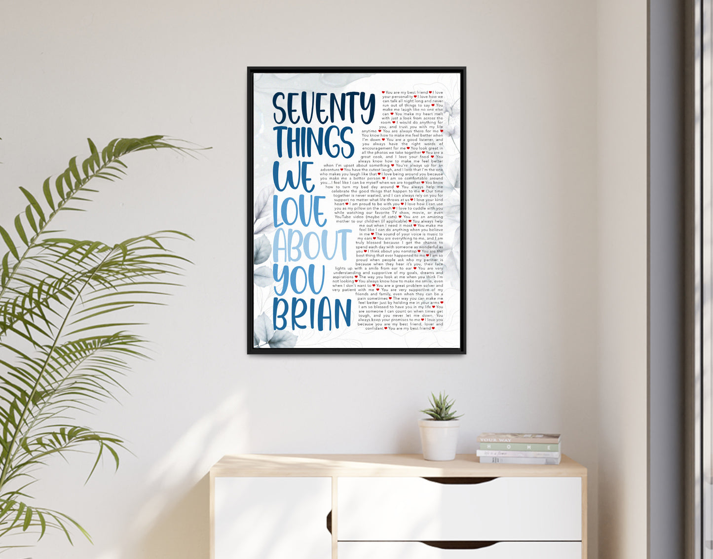 Seventy Things We Love About You - 70th Birthday gift for men - Digital Canvas Print File