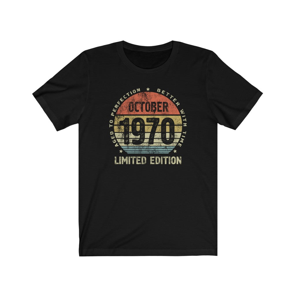 50th Birthday gift idea for men or women, October 1970 T Shirt for Women, Aged to Perfection Better with Time - 37 Design Unit