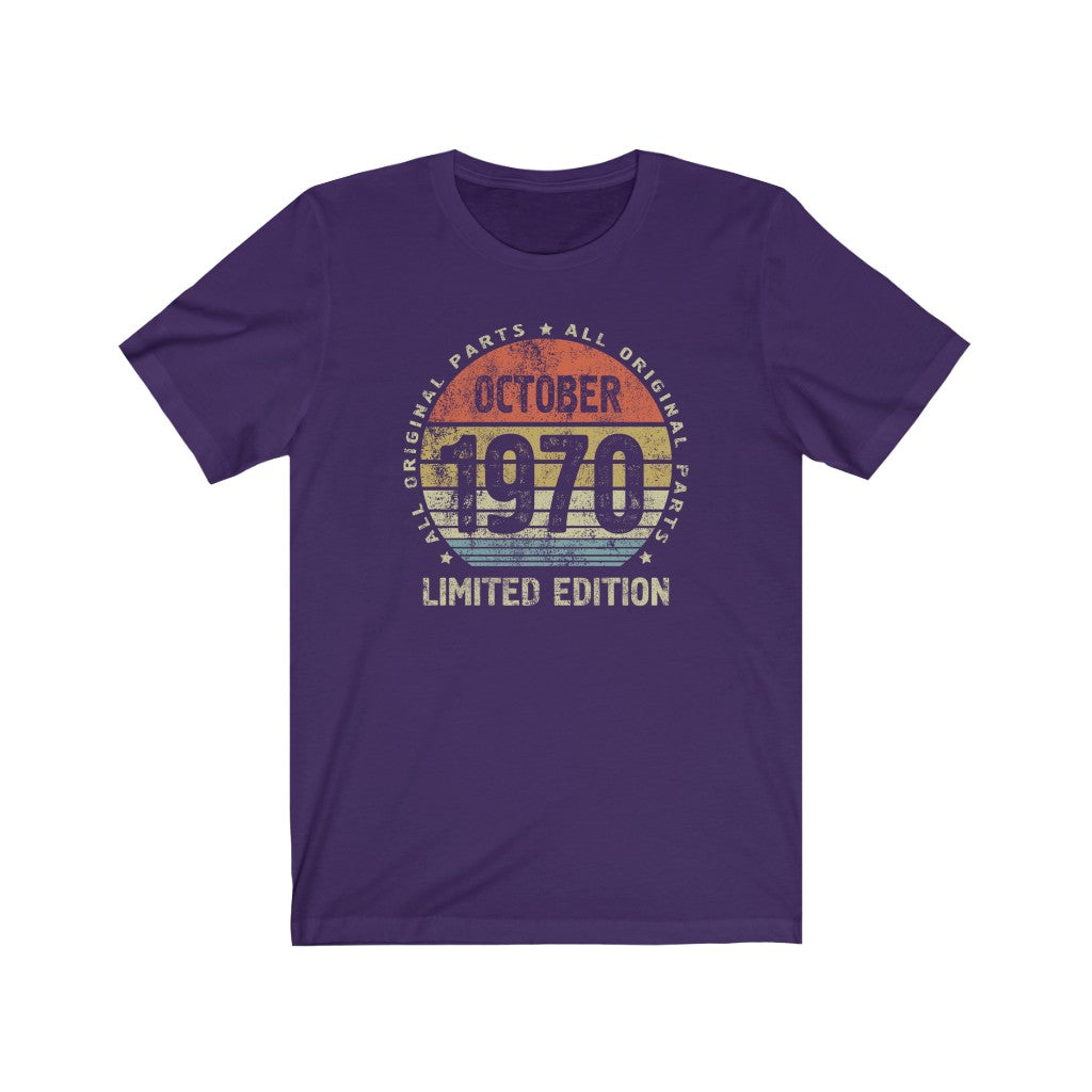 50th birthday gift idea for men or women, October 1970 T Shirt for Wife, All Original Parts - 37 Design Unit