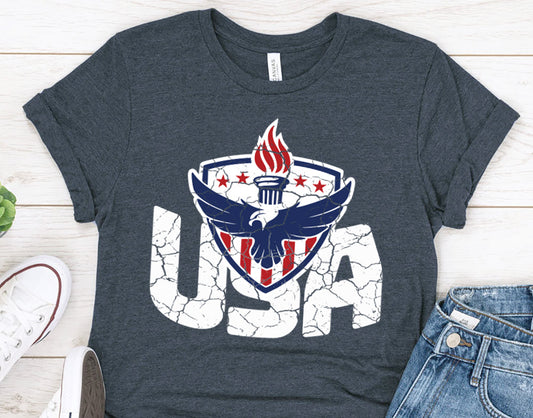 Patriotic USA t-shirt with eagle and American Flag, 4th of July Gift Shirt for Men or Women