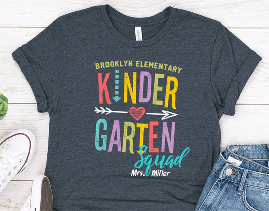 Personalized Kindergarten Teacher Team T-Shirt - Custom School Squad T-Shirt - Kindergarten Squad Shirt - 37 Design Unit