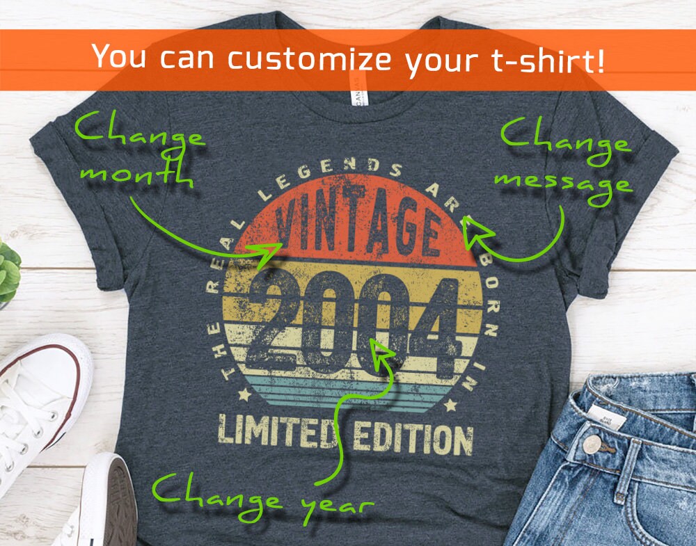 Vintage 2004 Birthday Shirt for Son or Daughter, The Real Legends are born in 2004 t-shirt for Niece or Nephew