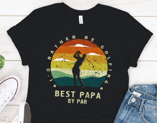 Best Papa By Par Vintage Sunset Golf Shirt for Men or Dad