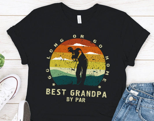 Best Grandpa By Par - Vintage Sunset Golf Shirt for Men, Birthday Gift for Father