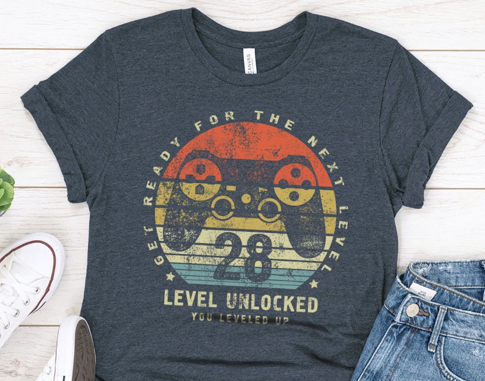 Level 28 Unlocked Gift T-Shirt for Men or Husband, Birthday Gift for Game lover
