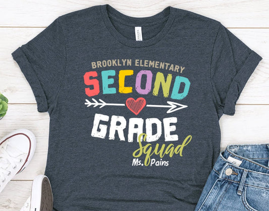 Personalize Second Grade Teacher Shirt - Teacher Team Shirt - Elementary School Shirt