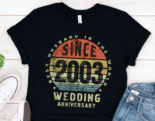 Wedding Anniversary T-shirt for Men, Best Husband Since 2003 Gift Shirt for Him