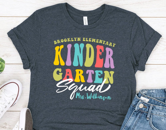 Personalized Kindergarten Teacher Squad T-Shirt - Customized Teacher Team T-Shirt - 37 Design Unit